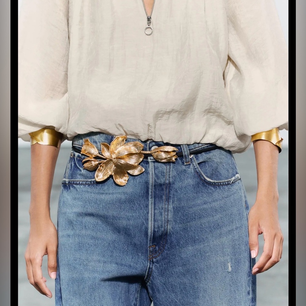 Zara 3D Flower Gold Metal & Cordon Belt One Size Fit All